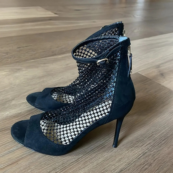 Guess Black Kadre2 Rhinestone Mesh Bootie Pump Heels Size 8 - Picture 6 of 16
